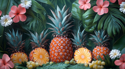 Fototapeta premium Tropical Pineapple Botanical Pattern