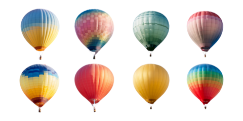 Colorful Hot Air Balloons in Various Patterns and Shades, set collection, mega bundle, isolated on transparent background
