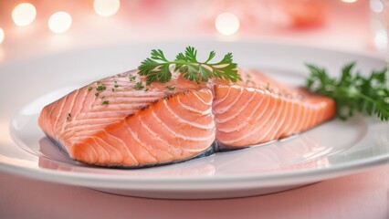 fresh salmon steak with herbs
