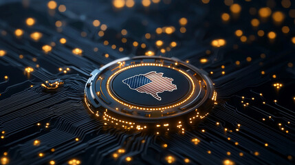 Digital representation of the united states flag on a circuit board technology visualization abstract art digital environment close-up perspective