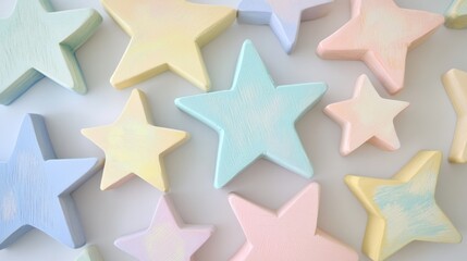 Cute star for nursery, featuring small wooden stars painted in pastel colors, perfect for creating a dreamy and soothing environment