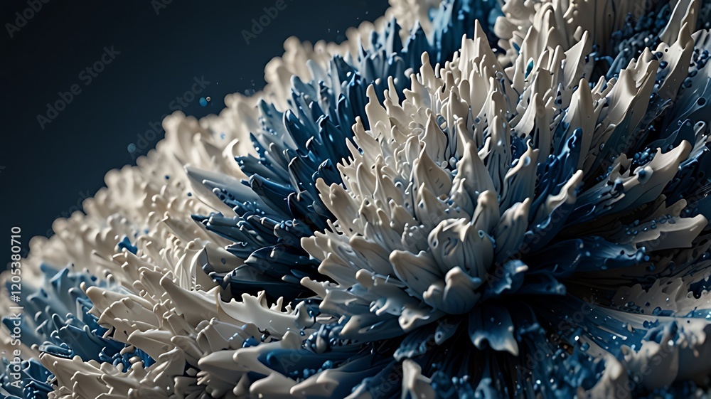Fototapete an abstract 3d representation of textured blue and white formations resembling organic structures.