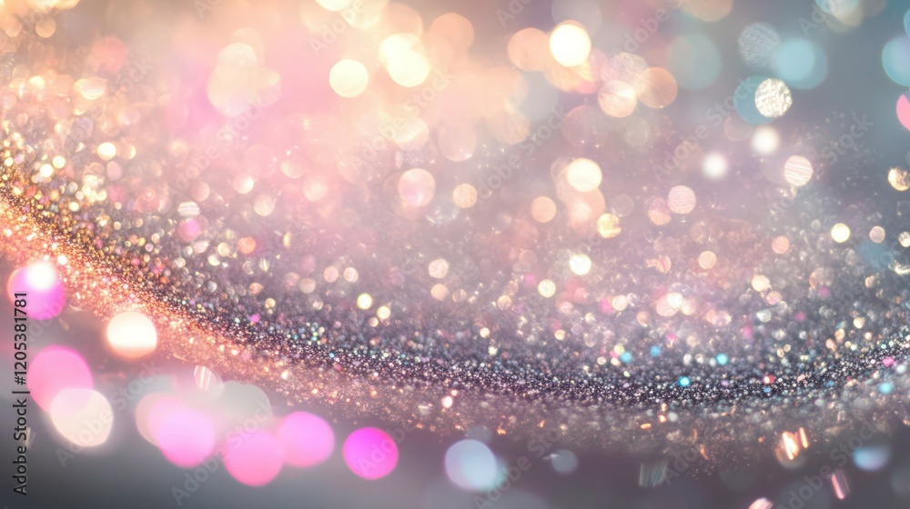 Sticker glitter texture. blur sequin background. bokeh light reflection. defocused pink white color sparklin