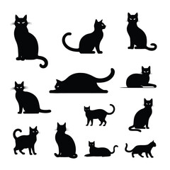set of cats silhouettes