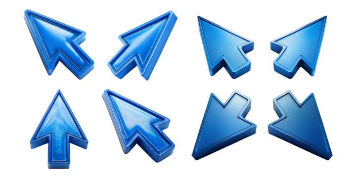 Blue Arrow Cursor Icons for Digital Design, png collection isolated on transparent background