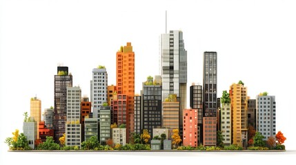 Obraz premium A vibrant city skyline featuring numerous tall buildings, showcasing modern architecture and urban development against a clear sky backdrop.