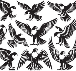 Black Color Peregrine Falcon Silhouette Vector Illustration, Solid White Background. minimal vector design