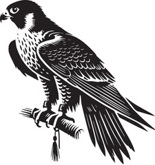 Black Color Peregrine Falcon Silhouette Vector Illustration, Solid White Background. minimal vector design