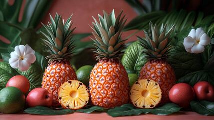 Fototapeta premium Tropical Pineapple Botanical Pattern