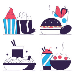 Delicious Hand-Drawn Food Icons: Black & White Sketches for Design Projects menu cute cafe meat retro
