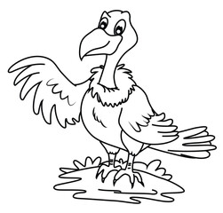 Cute cartoon hand drawn funny Vulture  coloring page.