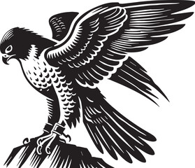 Naklejka premium Black Color Peregrine Falcon Silhouette Vector Illustration, Solid White Background. minimal vector design
