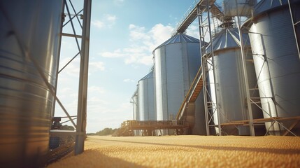 Obraz premium A photo of a grain elevator loading grain into storage