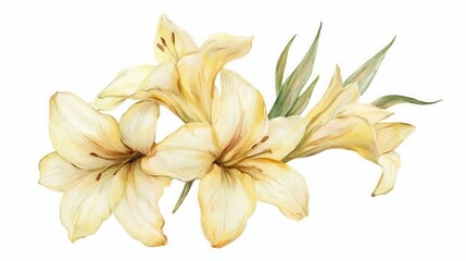 Two vibrant yellow flowers stand out against a crisp white background, showcasing their delicate petals and natural beauty in a minimalist setting.
