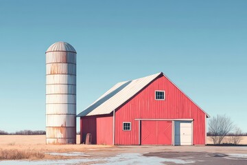 Modern Farmhouse   Simplified barn and silo with a clean, contrasting color palette.