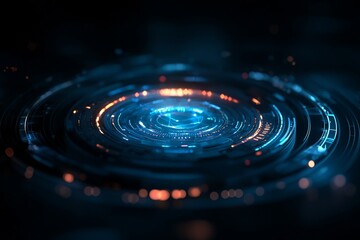 A mesmerizing blue and orange circular pattern resembling ripples in water, creating a futuristic and digital atmosphere.