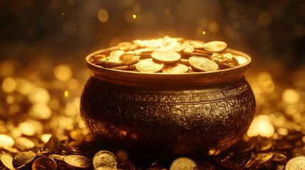 Dhanteras akshaya tritiya coins pot with coins background
