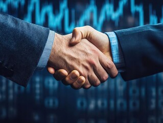 Two Businessmen Shaking Hands in Front of Stock Chart Representing Partnership Success and Financial Growth in a Professional Corporate Environment