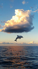 Dolphin shape cloud formations gliding vibrant blue skies artistic fantasy serene nature unique whimsical atmospheric scene swim wallpaper nursery room decor day dream happy cute kids child book