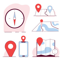 Hand-Drawn Navigation Icons: Map Symbols & Elements for Design Projects ui ux gps path cute arrow   