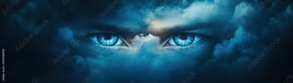 Aufkleber Mystical Blue Eye Emerging from Soft White Clouds Evoking a Dreamlike Atmosphere of Wonder and Intrigue in an Ethereal Sky