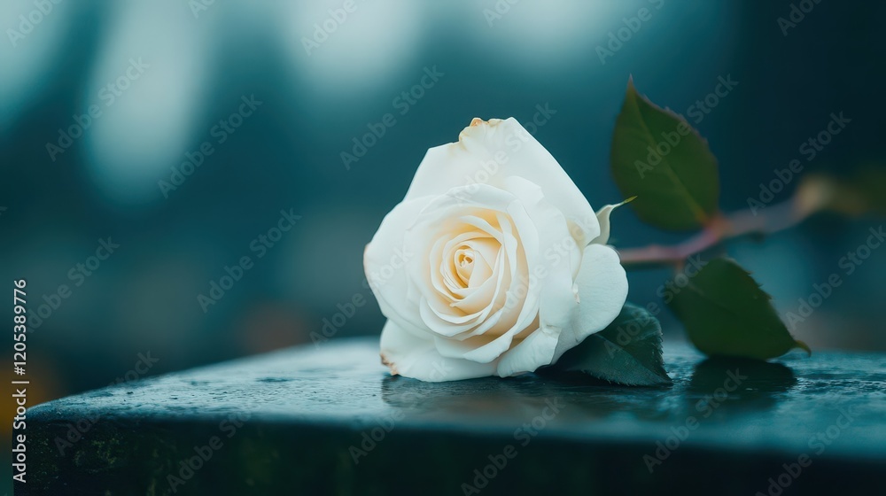 Aufkleber elegant white rose resting gracefully on a textured stone surface surrounded by nature creating a tr