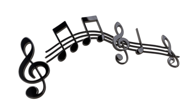 3d music notes on transparent background