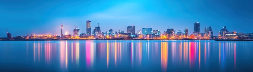 Obraz premium Vibrant City Skyline of Kuwait Illuminated at Night with Glittering Lights and Majestic Architecture Creating a Stunning Urban Landscape Experience