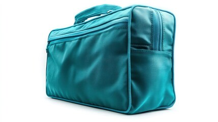 Fototapeta premium A bold teal thermal bag with a rectangular shape, placed on a white background for a sharp contrast. 