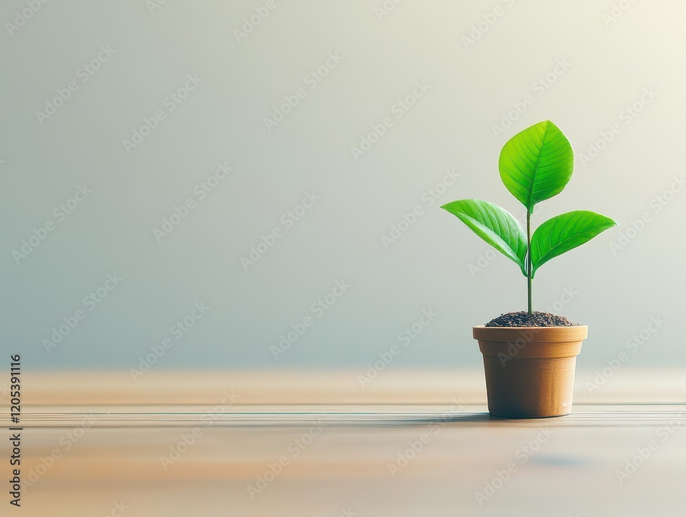 Aufkleber A Small Green Plant in a Simple Pot on a Wooden Table Surrounded by Natural Light Creating a Fresh and Inviting Indoor Relaxing Atmosphere