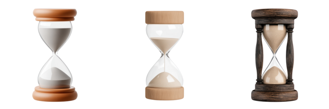 Elegant hourglasses in various designs, showcasing passage of time