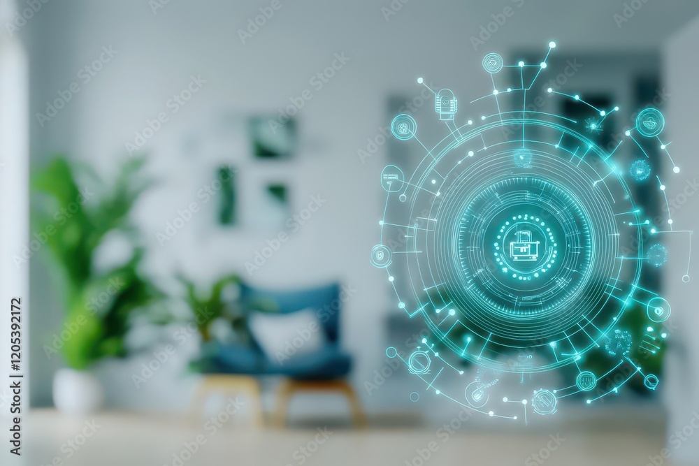 Aufkleber Futuristic Digital Interface Displaying Interactive Elements with Bright Colors and Sleek Design Capturing the Essence of Modern Technology and Innovation