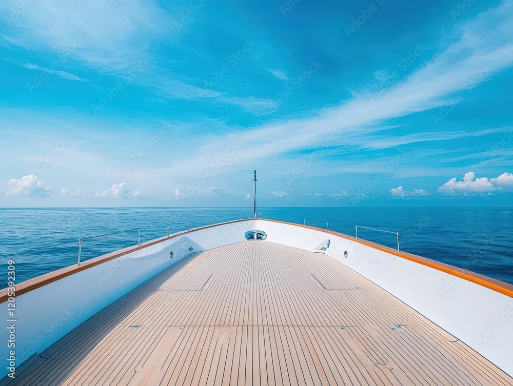 Aufkleber tranquil boat deck overlooking vast blue ocean with gentle waves and distant horizon creating a peac