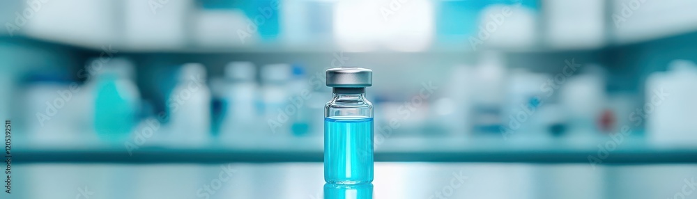 Aufkleber a glass vial containing vivid blue liquid surrounded by soft light creating a mysterious and intrigu