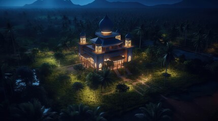 Mosque in a Forest at Night