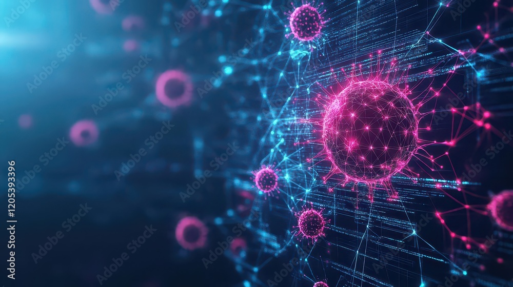 Poster Intricate Network of Interconnected Pink and Blue Lines Forming a Beautiful Abstract Pattern Representing Technology and Modern Communication Dynamics