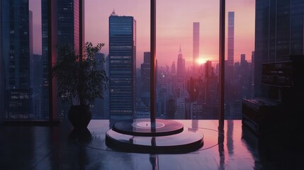 Sunset city view from penthouse.