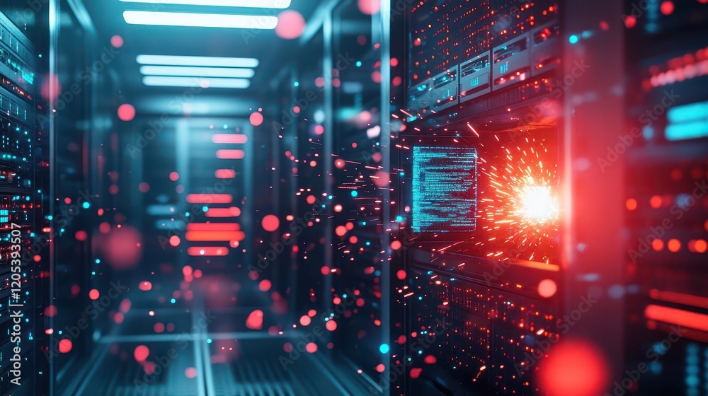 Aufkleber Modern Data Center with Rows of High Performance Servers and Advanced Cooling Systems Creating a Dynamic and Efficient Technological Environment