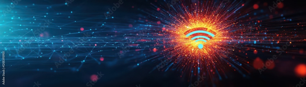 Poster Vibrant Abstract Composition Featuring Blue and Orange Hues with Illuminating Light Source Creating an Energetic and Dynamic Visual Experience