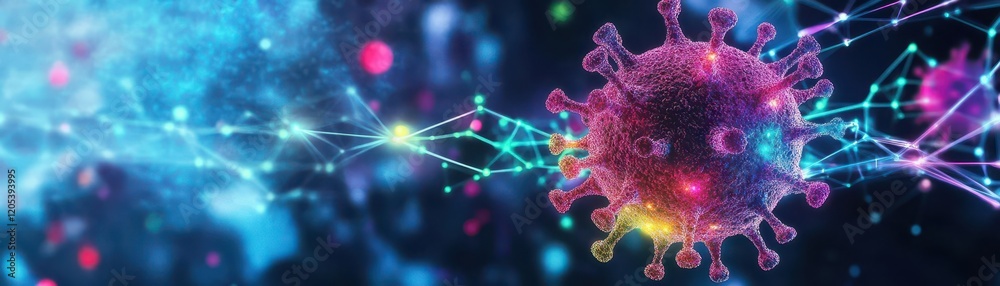 Aufkleber Intricate 3D Visualization of a Virus with Detailed Structure and Textures Highlighting Its Complex Features Against a Neutral Background in Scientific Context