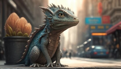 Fototapeta premium A Small Dragon in the City