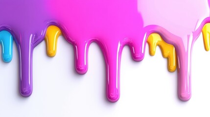 Colorful paint drips in vibrant hues create an artistic display on a clean surface