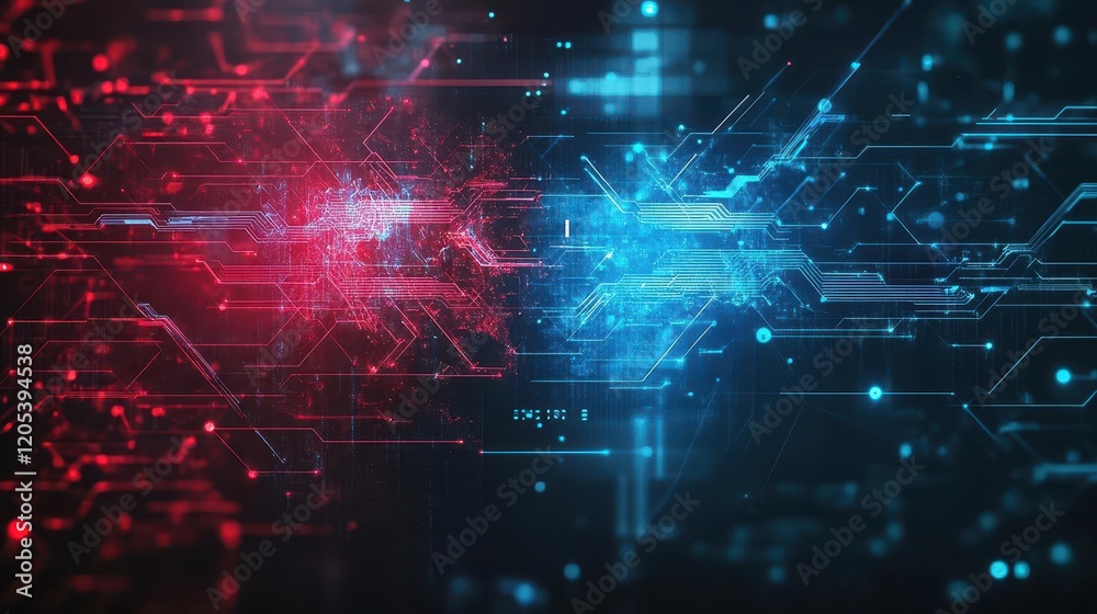 Poster Vibrant Abstract Composition Featuring Striking Red and Blue Lines on Dark Background Creating a Bold and Dynamic Visual Contrast and Energy