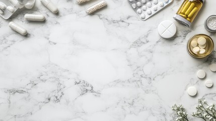 Healthcare Illustrations with Copy Space for Text Pharmacy Visual Content Clean Environment Top View Medical Concept