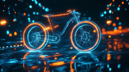 ネオンライトで描かれた未来的なホログラム自.