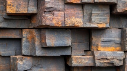 Abstract Stone Wall Texture Dark Grey Orange Hues