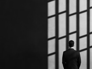 Confident Businessman in Formal Suit Posed Against Modern Wall Creating a Professional Atmosphere Exuding Success and Determination in Corporate Setting