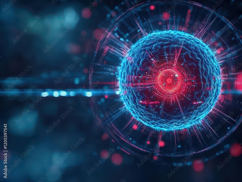 Poster Vibrant Blue and Red Sphere with Striking Red Center Set Against a Deep Black and Blue Background Creating a Captivating Abstract Visual Experience