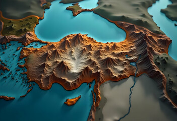 Stunning 3d Anatolian Plateau Map Turkey's Mountains and Coastline