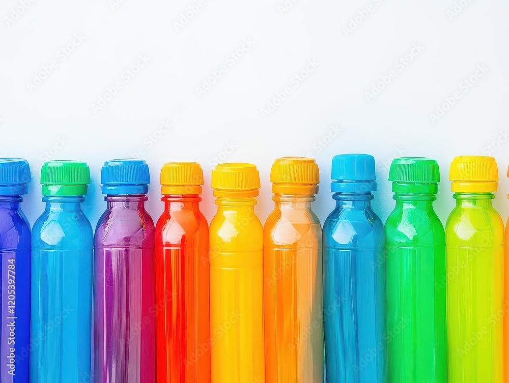 Aufkleber Vibrant Array of Colorful Plastic Bottles Arranged Neatly on Display Showcasing Diverse Patterns and Textures Evoking Playfulness and Creativity